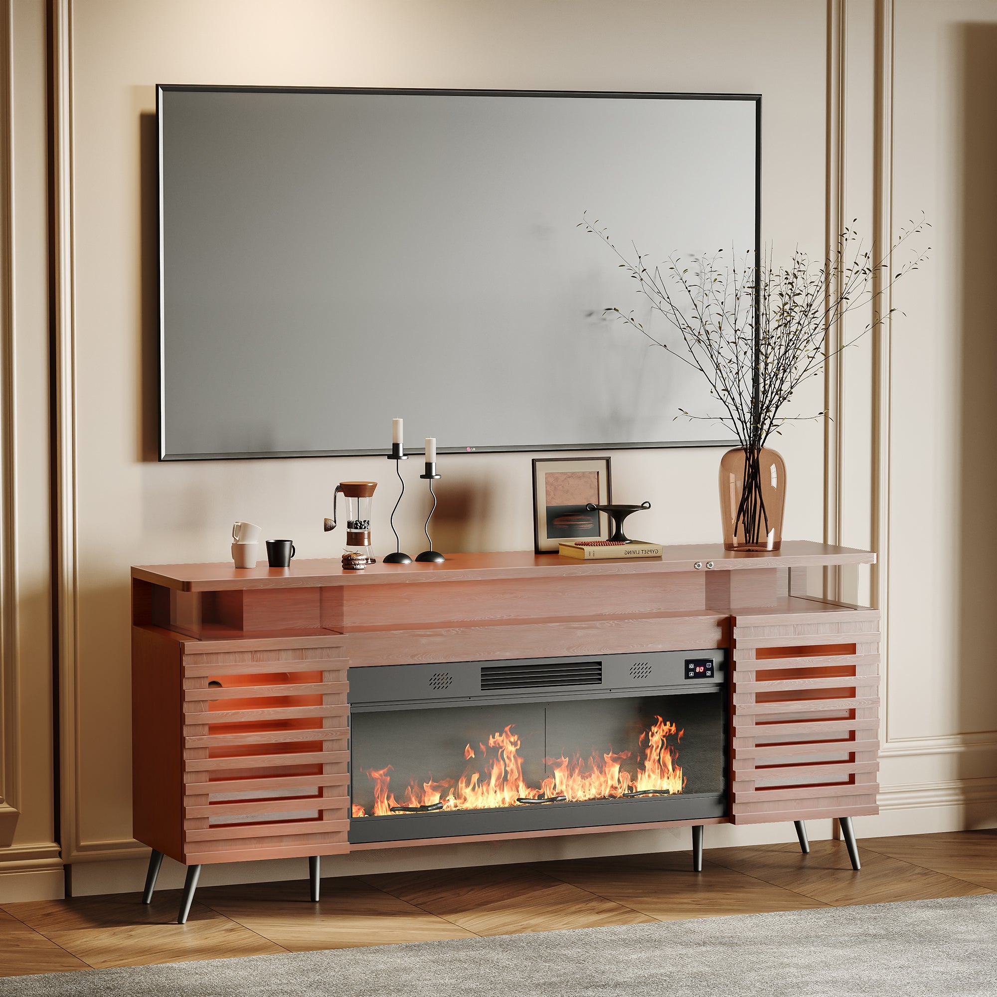 Fully Assembled 71" TV Stand with Electric Fireplace