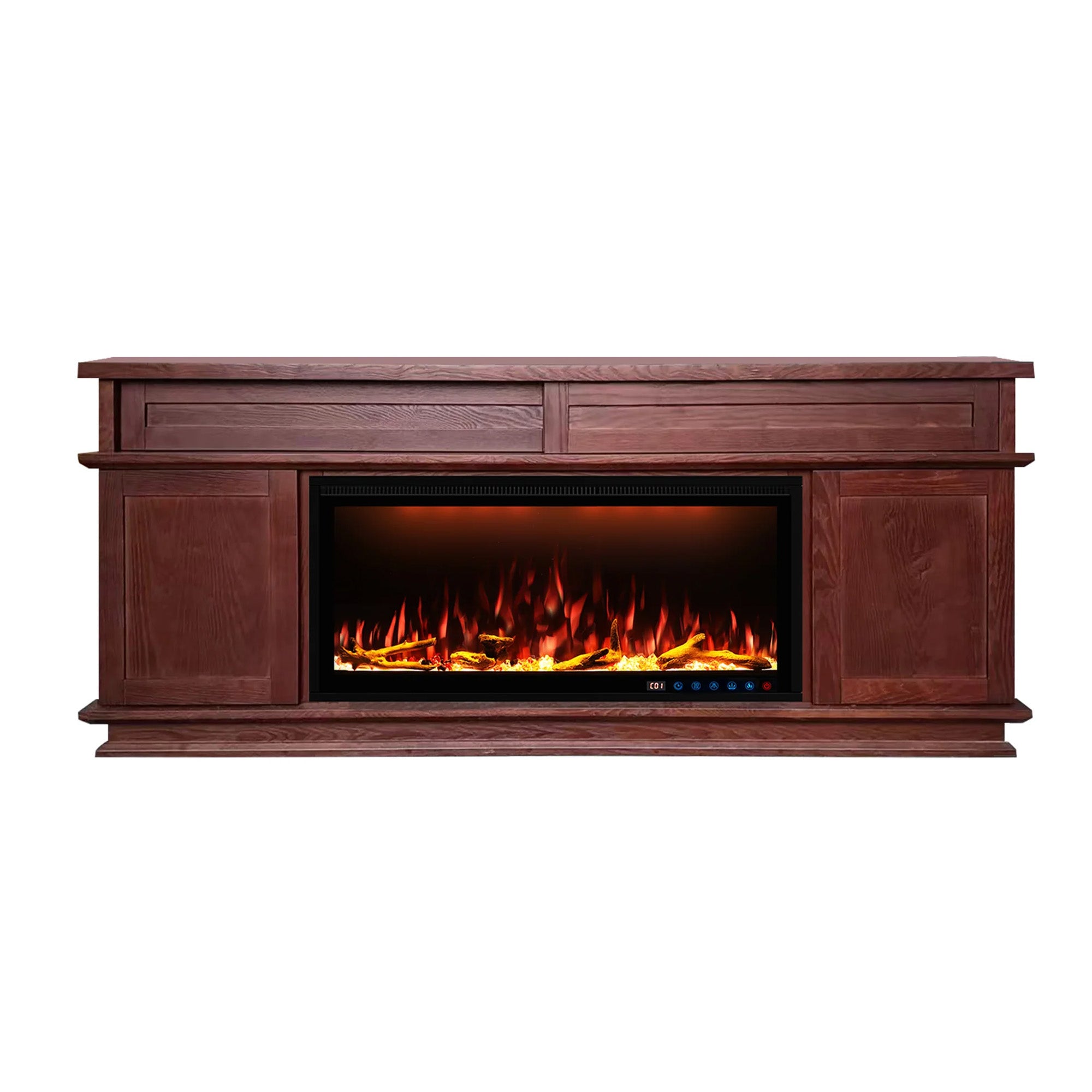 VanitiiHome Fully Assembled 70" Dark Mahogany Ash Veneer Fireplace TV Stand
