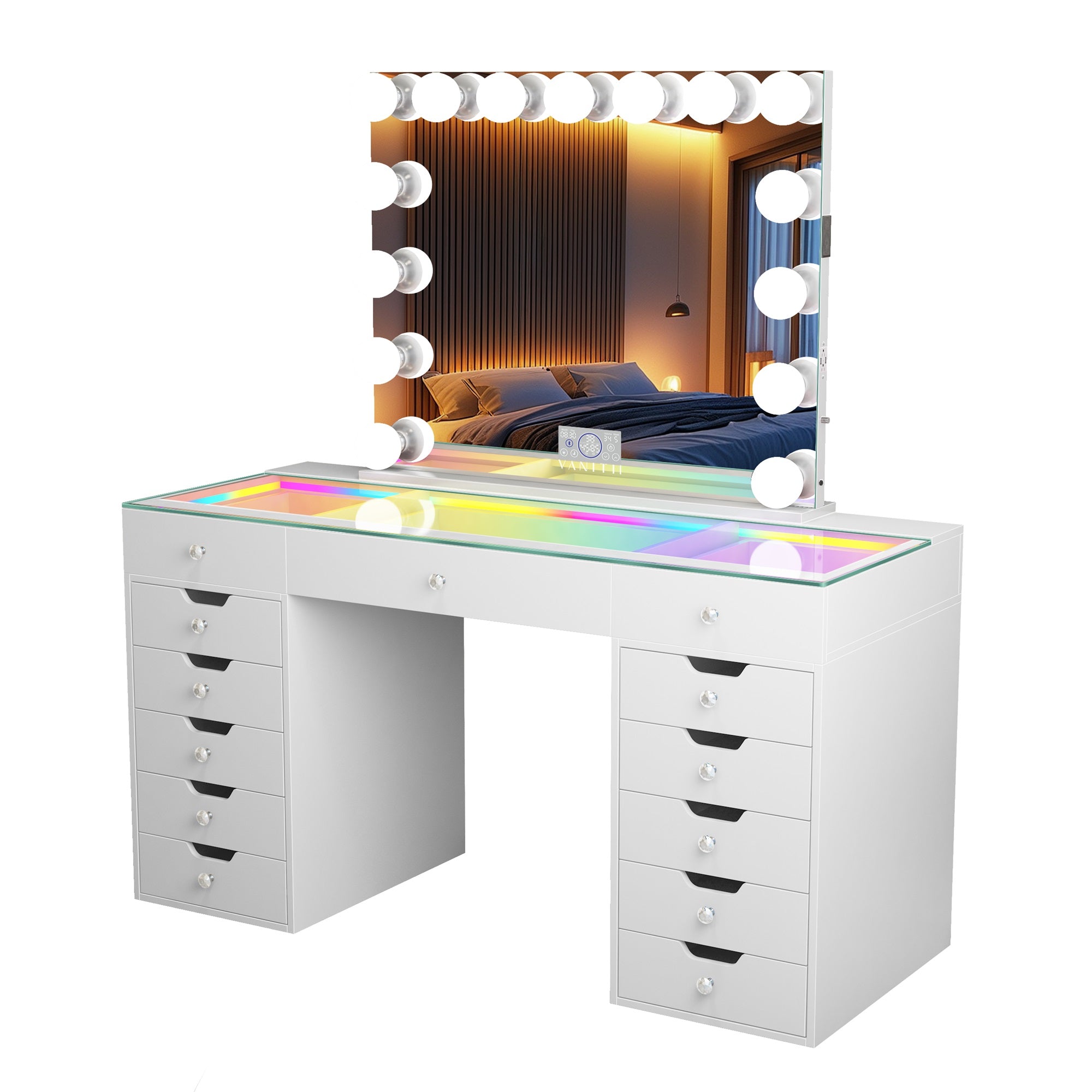 VANITII Eva-RGB Vanity Desk Set with Mirror and Chair