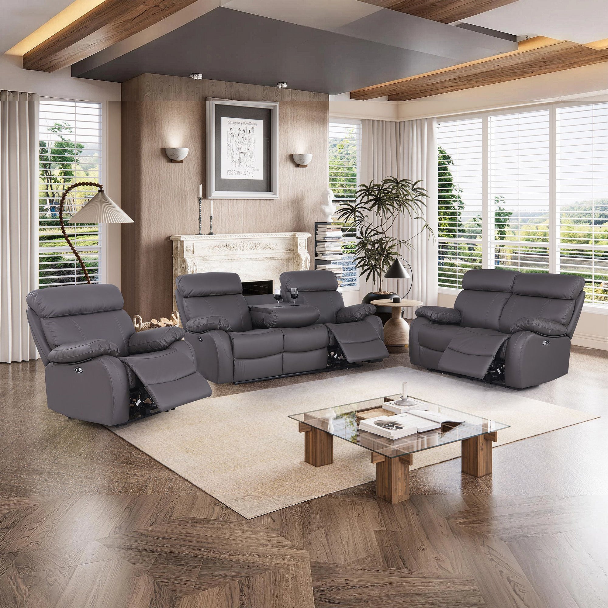 Power Recliner Sofa & Loveseat & Chair MR2041W Gray