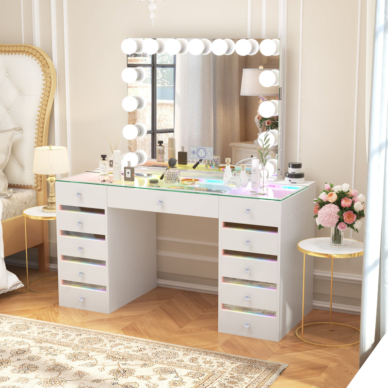 Fenair Vanity Desk with RGB light including Vanity Mirror & Chair