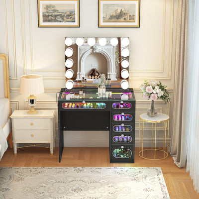 New Release ! VanitiiHome Priscilla 6 Glass Fronted Drawers Vanity Set with Mirror & Chair