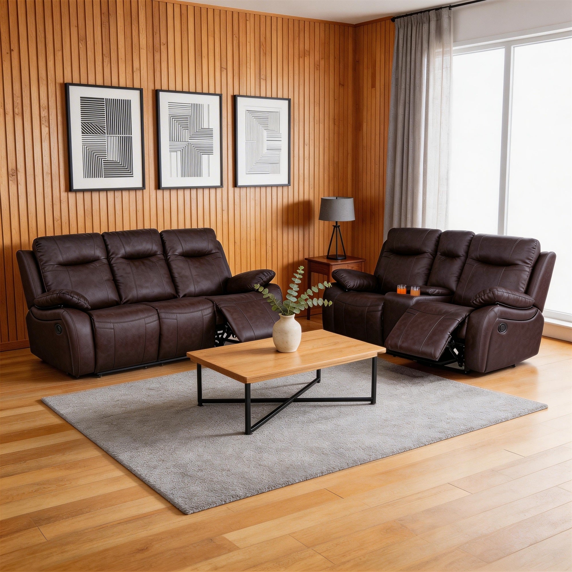 Manual Recliner Sofa Set MR2537W Brown