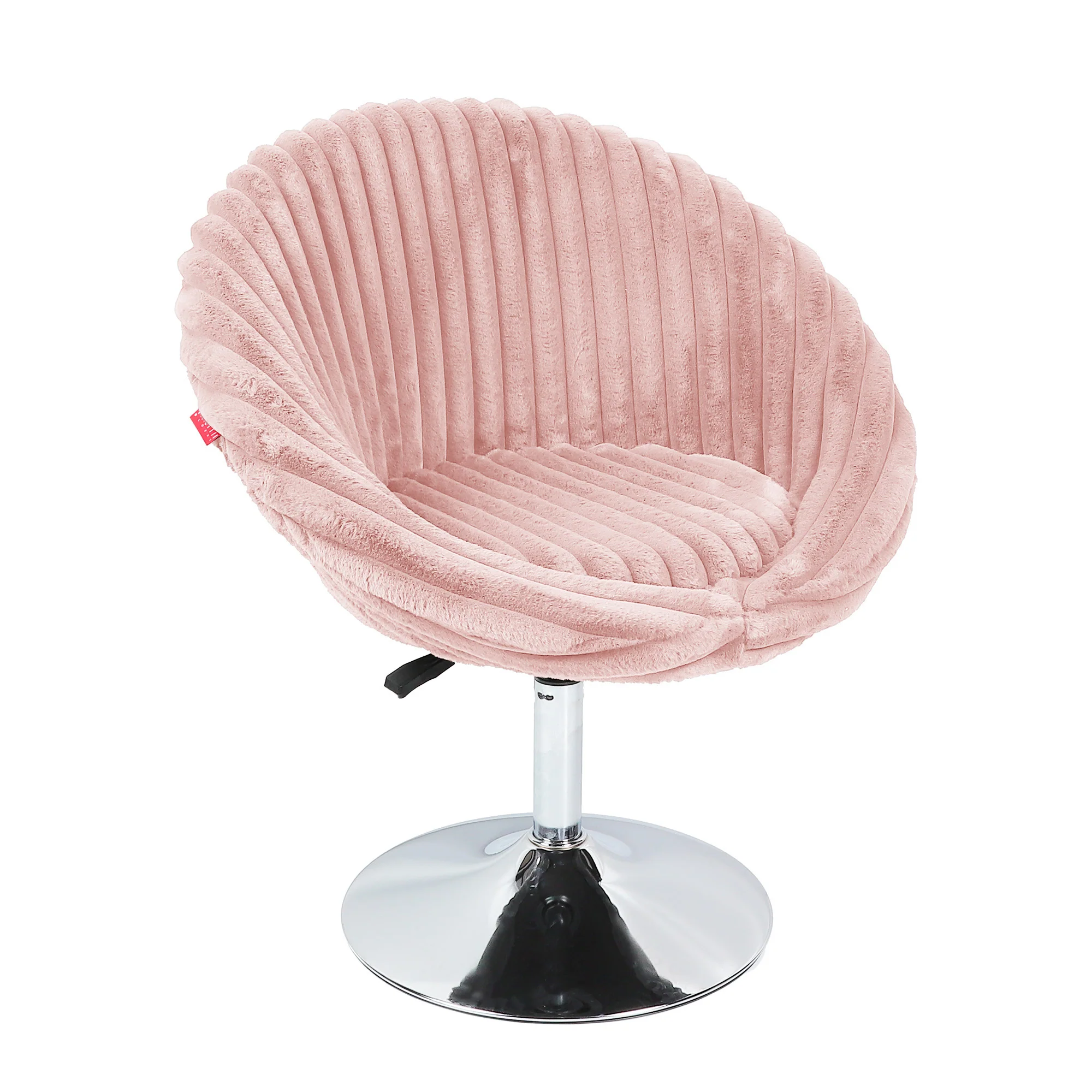 Close up rabbit fur upholstery texture on Bella swivel vanity chair