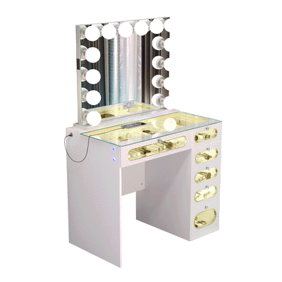 New Release ! VanitiiHome Priscilla 6 Glass Fronted Drawers Vanity Set with Mirror & Chair