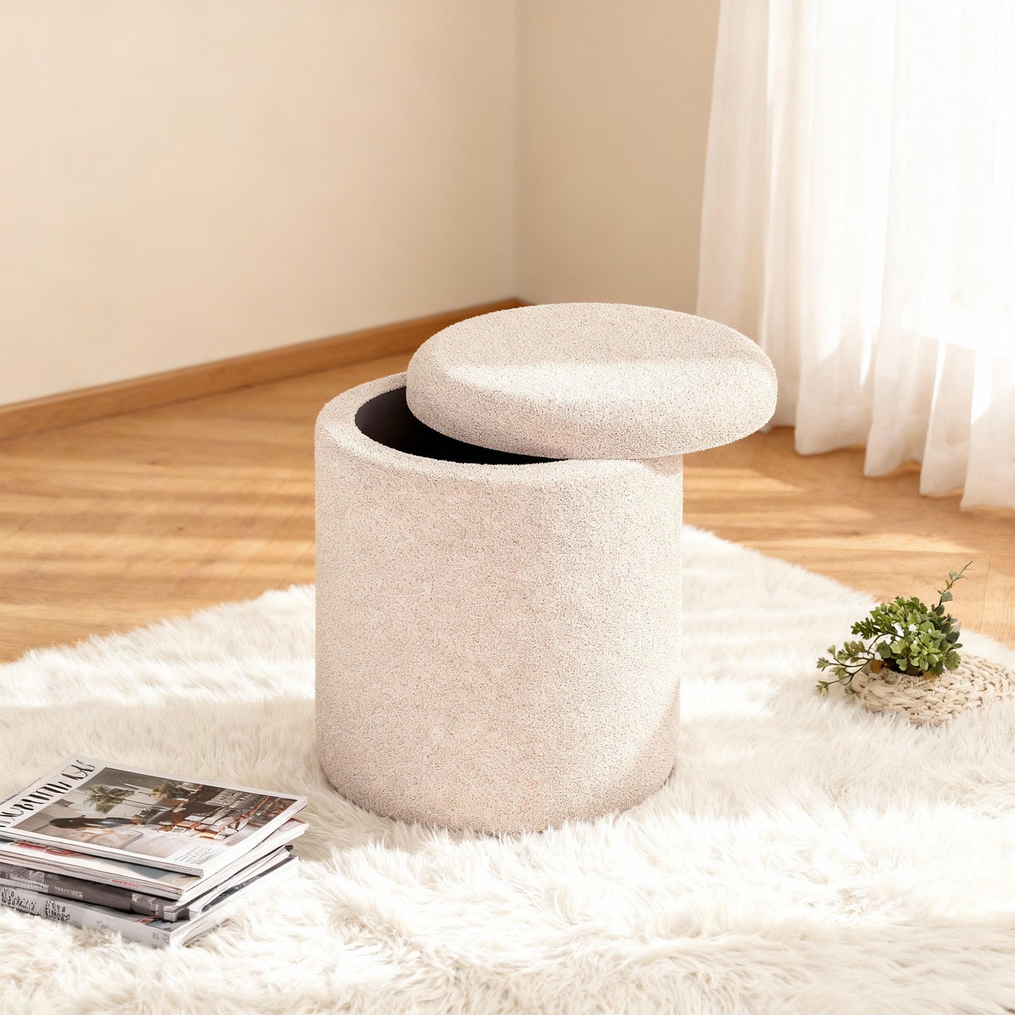 VANITII Round Lambswool Storage Stool