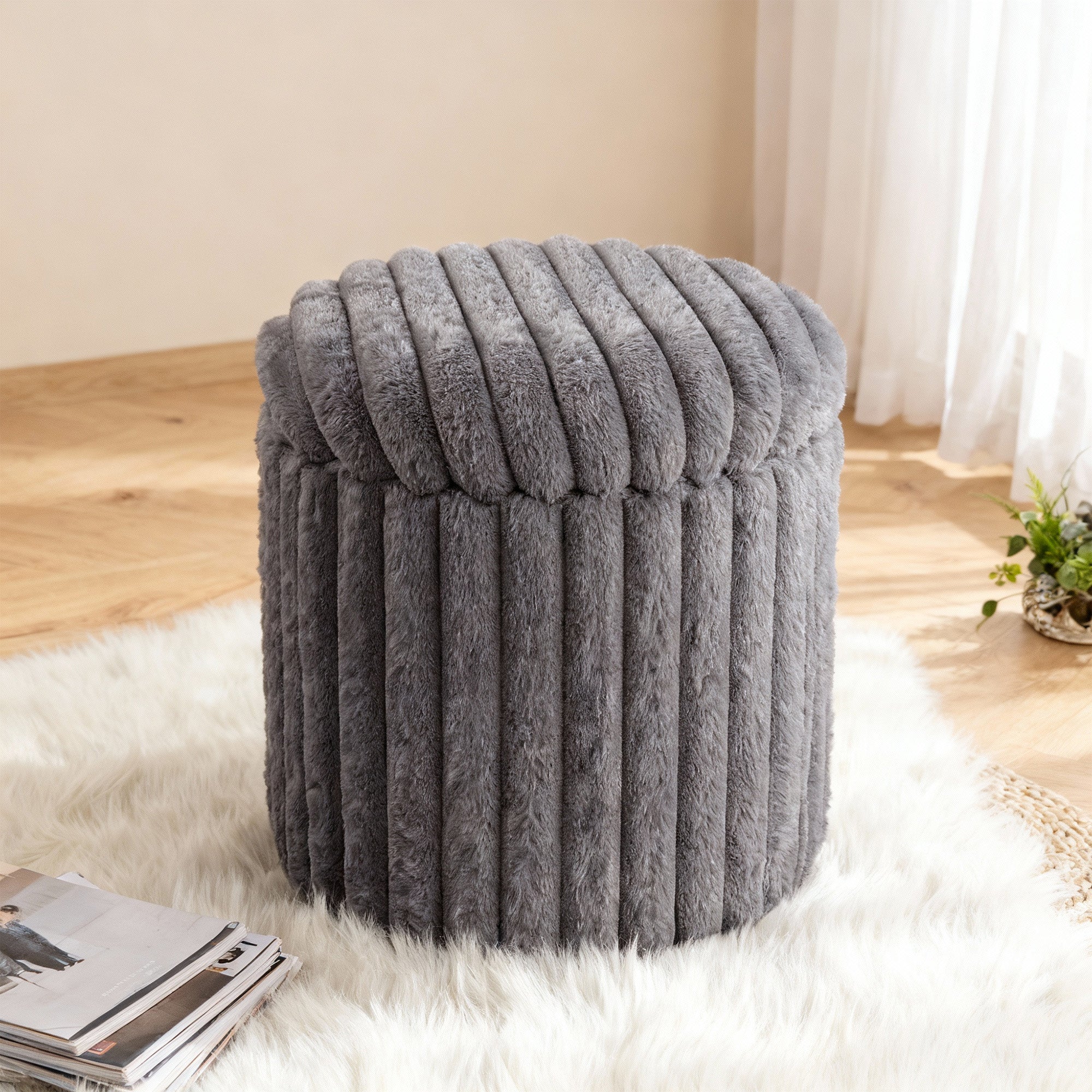 Gray vanity stool in the home