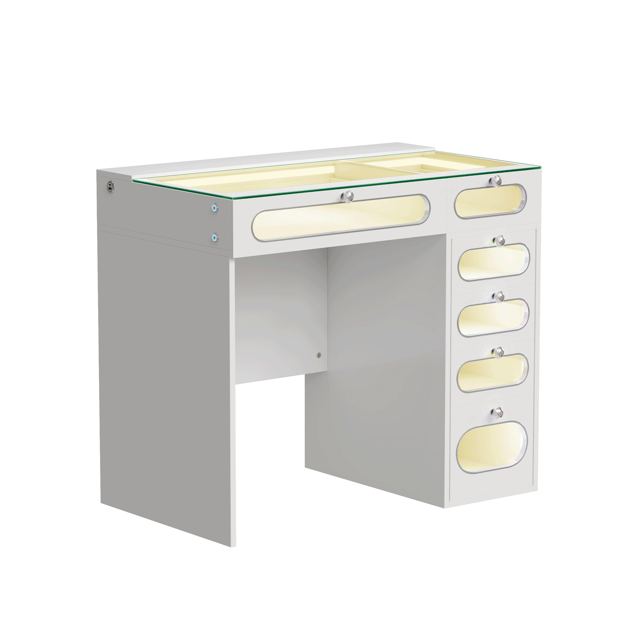 6 Glass Fronted Drawers Vanity Desk