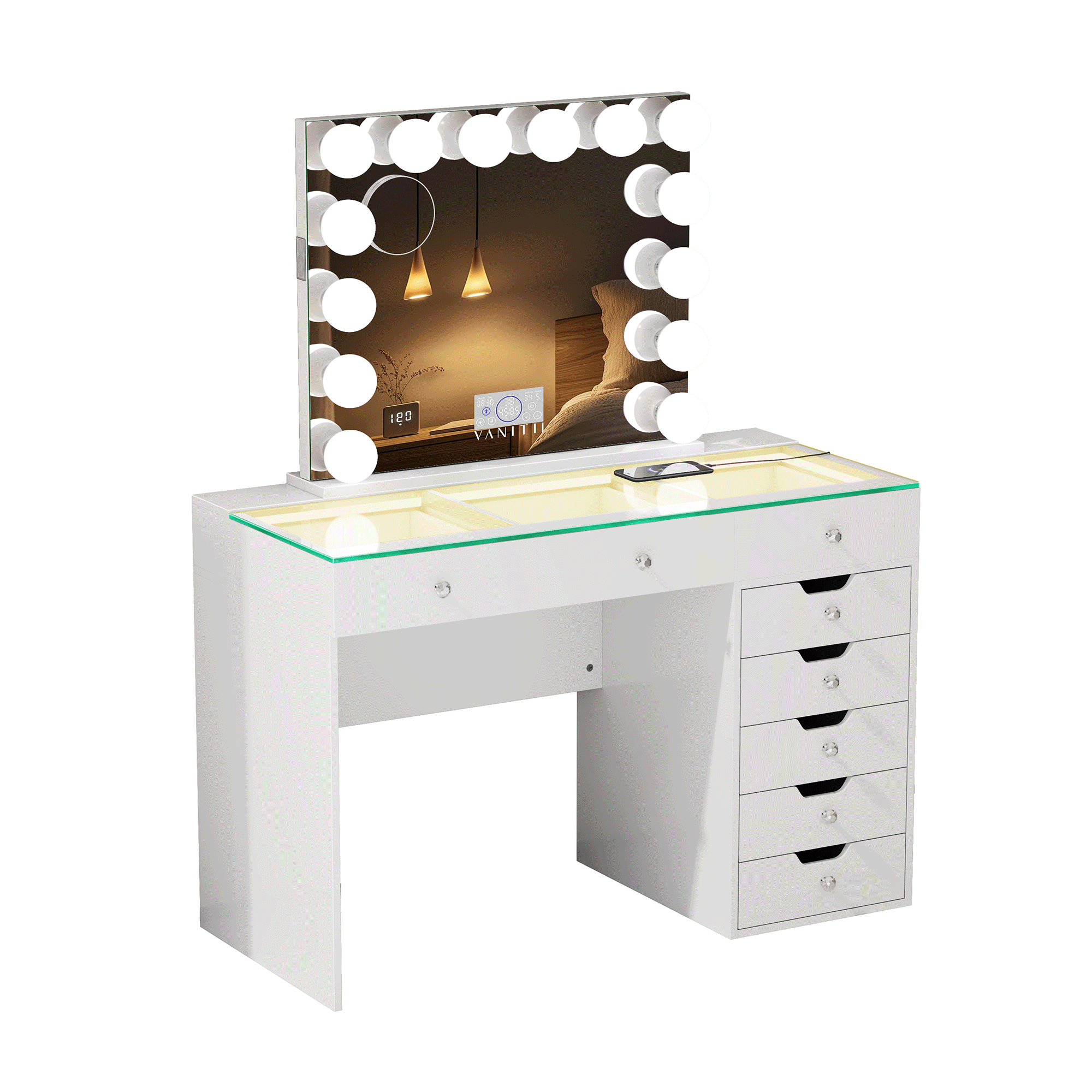 Diana Storage Drawers Vanity Set with Mirror and Chair