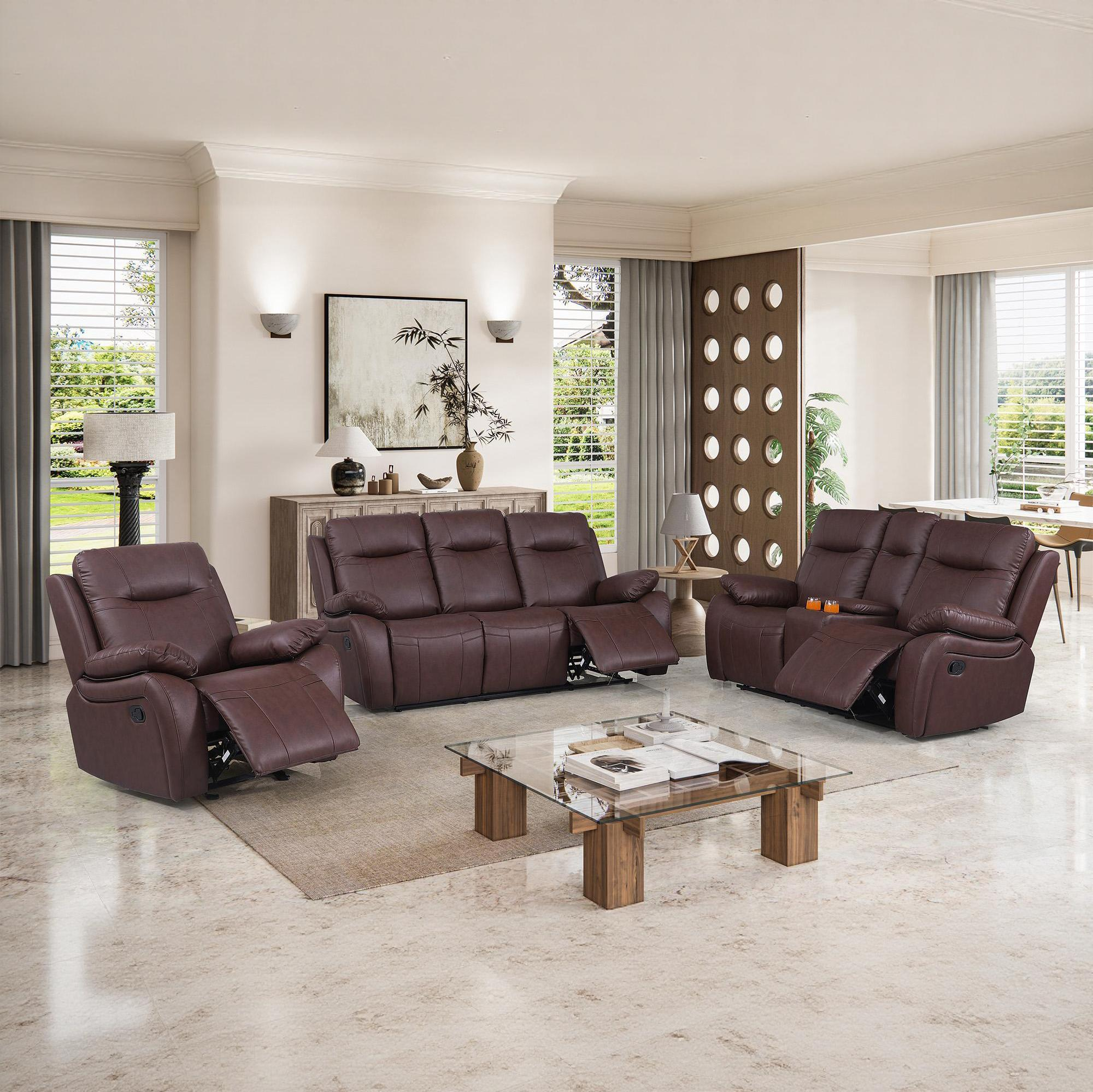 Manual Recliner Sofa & Loveseat & Chair MR2537W Brown